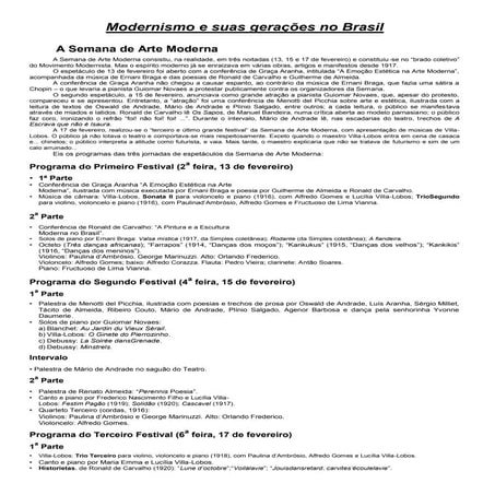 Modernismo e suas gerações no brasil sintetico
