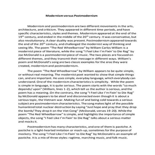 Modernism versus postmodernism