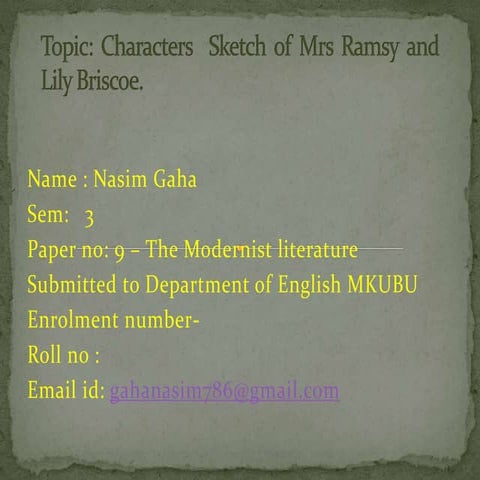 characters sketch of mrs Ramsy and Lily Briscoe | PPTX