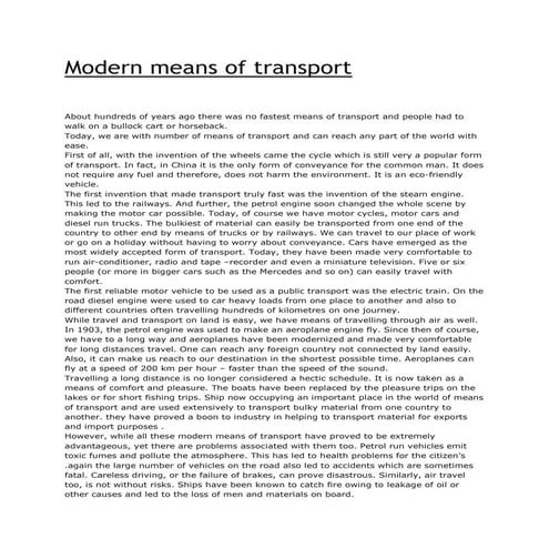 Modern means of transport