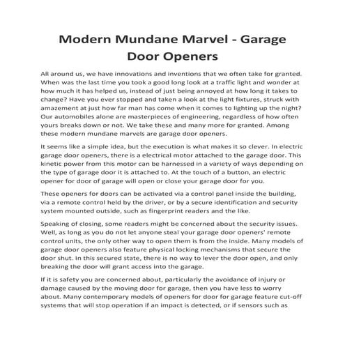 Modern mundane marvel   garage door openers