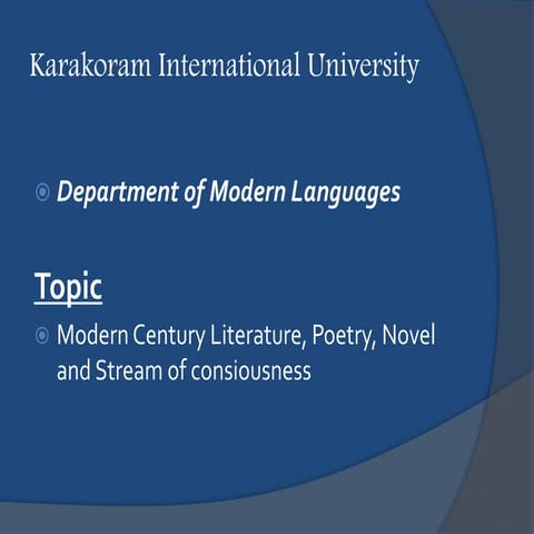 Modern period literature, Modernism, Modern poetry, Modern novel and stream o...