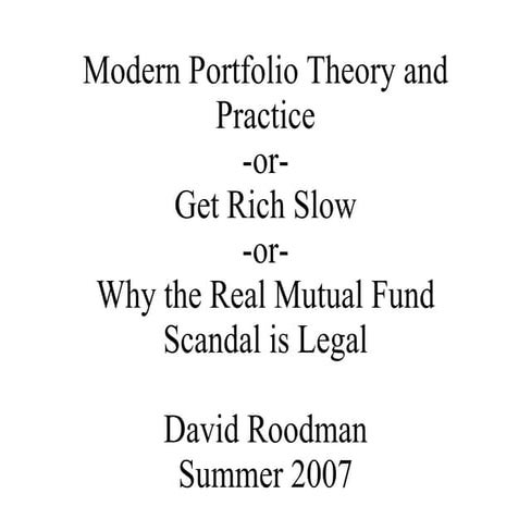 Modern Portfolio Theory and Practice