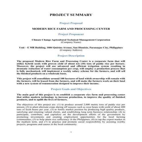Modern Rice Farming and Granary services of the farmers. | DOC