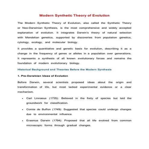 MODERN SYNTHETIC THEORY -limited for essay | PDF