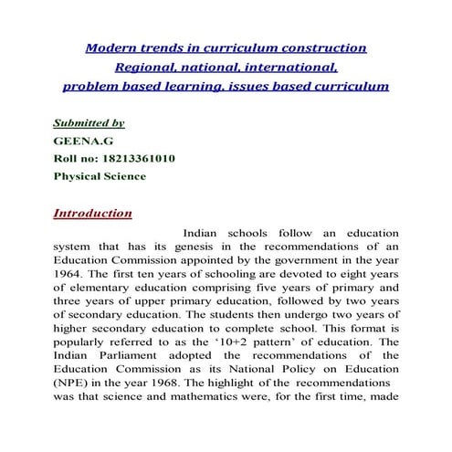 Modern trends in curriculum construction