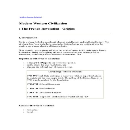 Modern  Western  Civ  10  The  French  Revolution  Origins