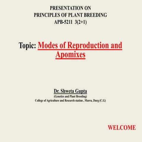Modes of reproduction and apomixis lecture- Plant breeding and genetics