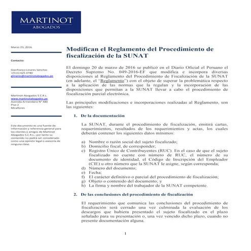 Modifican el reglamento del procedimiento de fiscalización de la SUNAT