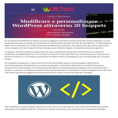 Modificare e personalizzare WordPress attraverso 20 Snippets