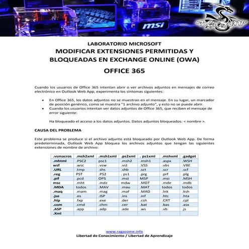 Modificar Extensiones Permitidas y Bloqueadas Exchange Online (OWA) Office 365