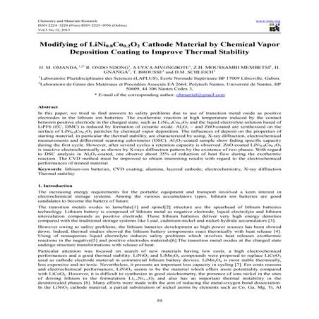 Modifying of li ni0.8co0.2o2 cathode material by chemical vapor deposition co...