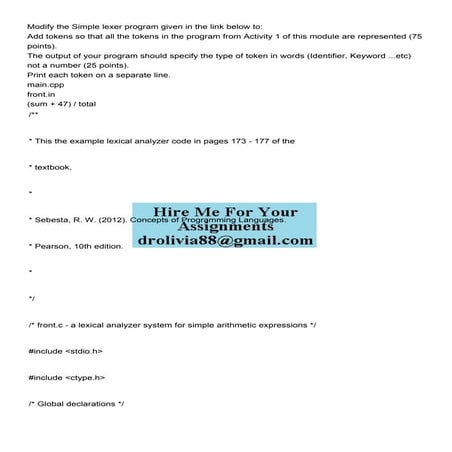 Modify the Simple lexer program given in the link below to .pdf
