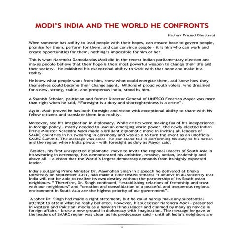 MODI’S INDIA AND THE WORLD HE CONFRONTS