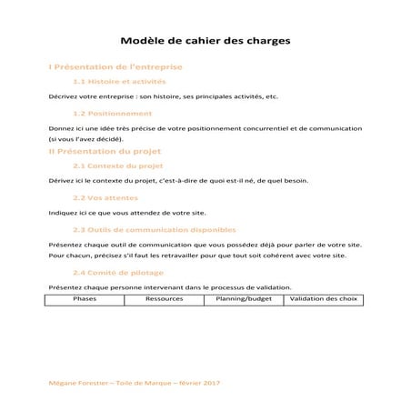 Modèle de cahier des charges web