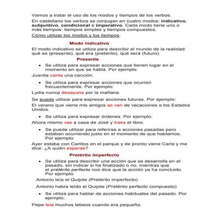 Modos y tiempos de los verbos