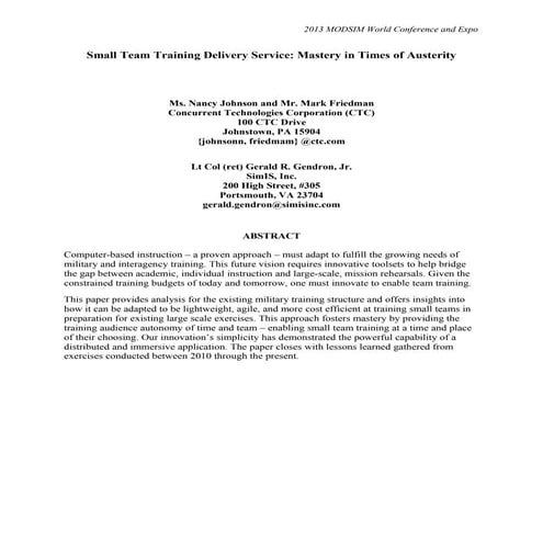 Small Team Training Delivery Service: Mastery in Times of Austerity