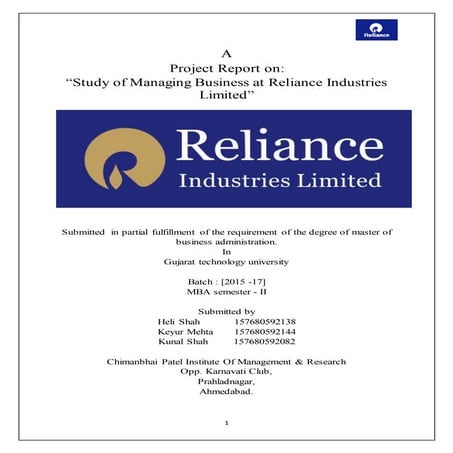 Study of Managing Business at Reliance Industries Limited”