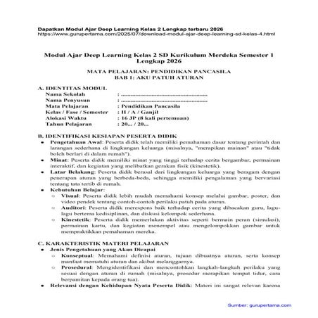 Modul Ajar Deep Learning Kelas 3 SD Kurikulum Merdeka Semester 1 2026 | PDF
