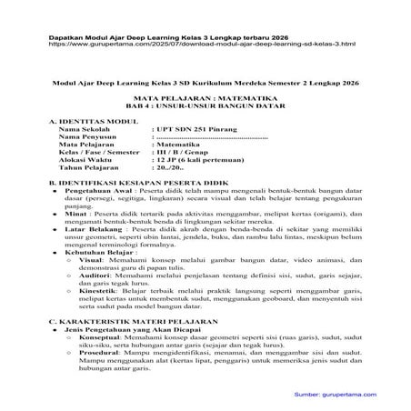 Modul Ajar Deep Learning Kelas 3 SD Kurikulum Merdeka Semester 1 2026 | PDF