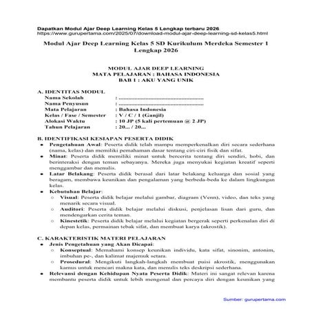 Modul Ajar Deep Learning Kelas 3 SD Kurikulum Merdeka Semester 2 2026 | PDF