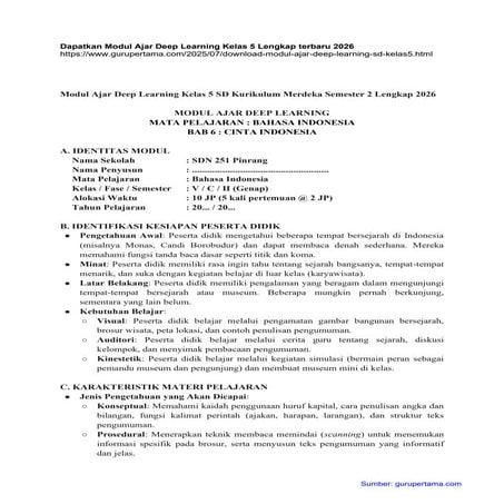 Modul Ajar Deep Learning Kelas 3 SD Kurikulum Merdeka Semester 1 2026 | PDF