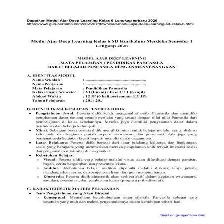 Modul Ajar Deep Learning Kelas 3 SD Kurikulum Merdeka Semester 1 2026 | PDF