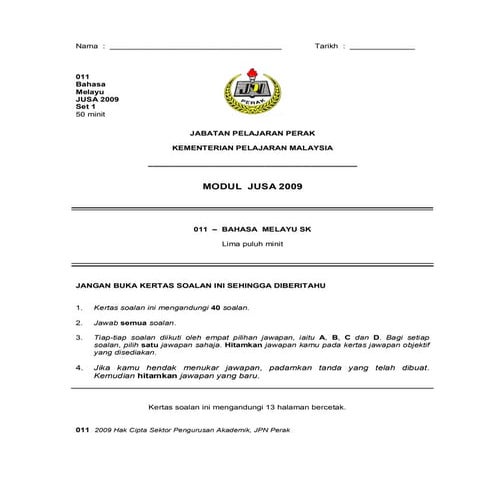 Bahasa Melayu K 1 Upsr