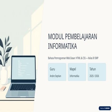 Modul Pembelajaran Informatika: Dasar HTML & CSS untuk Kelas IX SMP | PPTX