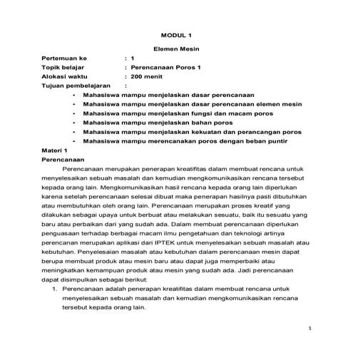 Elemen Mesin Modul 1 - Perencanaan Poros