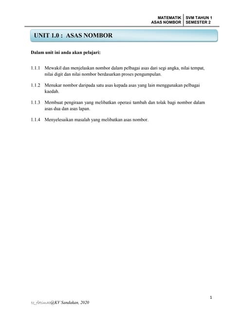 Modul 1 : Asas Nombor