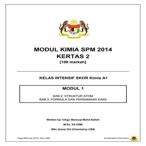 Modul 1 kimia SPM 2014 | PDF