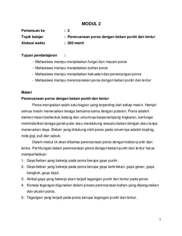 Elemen Mesin 2 Perencanaan Poros Dengan Beban Puntir