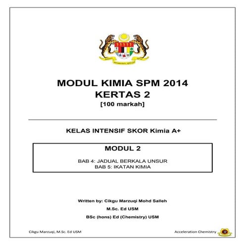 Modul 2 kimia SPM 2014 | PDF