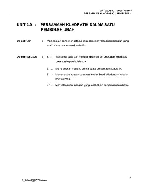 Modul 3 : Persamaan Kuadratik 