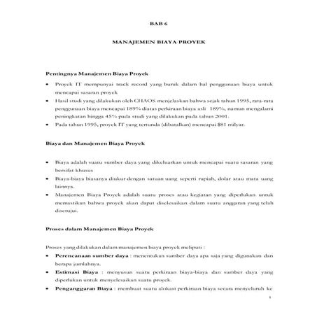 MANAJEMEN PROYEK PERANGKAT LUNAK - Modul 6 - MANAJEMEN BIAYA PROYEK