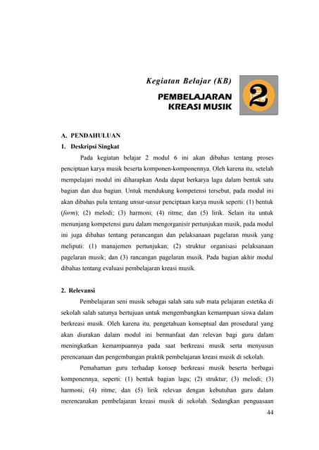 Modul Vi Kegiatan Belajar 2 Kreasi Musik Modul Vi Kegiatan Belajar 2 Kreasi Musik