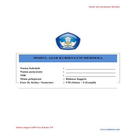 Modul Ajar BAHASA INGGRIS SMP KELAS 7 KURMER.docx