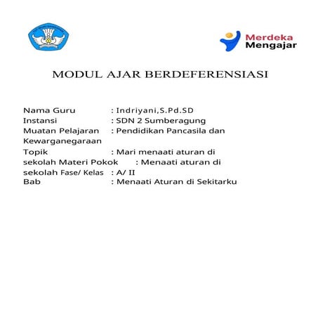 Modul Ajar Deep Learning Kelas 2 SD Kurikulum Merdeka Semester 1 ...