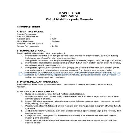 Modul Ajar Biologi XI SMA Tahun 2023-2024 Kurikulum Merdeka Terbaru dan Lengkap