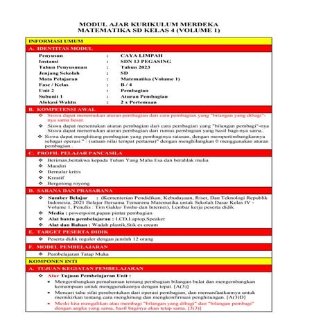 Modul ajar pembelajaran pecahan kelas 3 SD | PDF