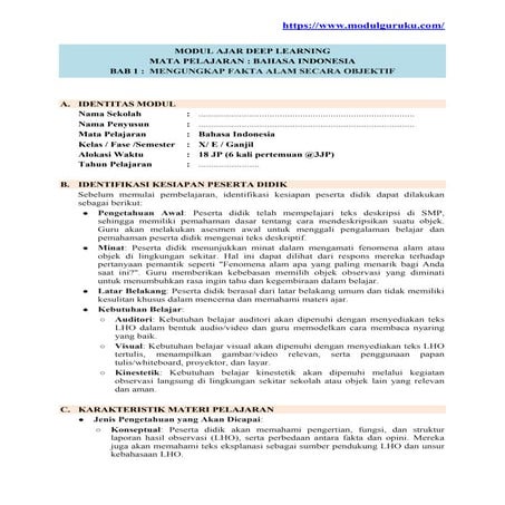MODUL AJAR BAHASA INDONESIA KELAS 8 DEEP LEARNING CP 046 2025 | PDF