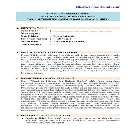 Modul Ajar Deep Learning Bahasa Indonesia Kelas 12 Kurikulum Merdeka | PDF