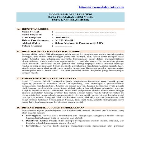 Modul Ajar Deep Learning Seni Musik Kelas 12 Kurikulum Merdeka