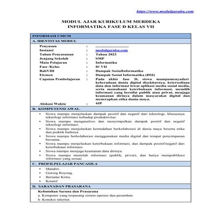Modul Ajar Informatika Kelas 7 Fase D Bab 8