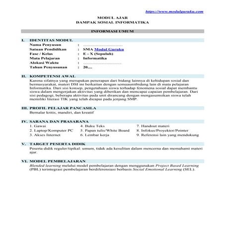 Modul Ajar Kelas 10 Informatika Fase E Kurikulum Merdeka