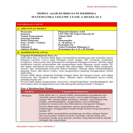 Modul Ajar Matematika Kelas 3 Fase B Kurikulum Merdeka | PDF
