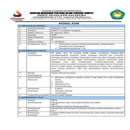 MODUL AJAR MATEMATIKA KELAS 3 BAB 2.docx
