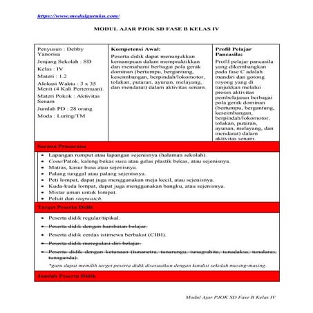 Modul Ajar PJOK SD Aktivitas Senam Fase B Kelas 4 | DOC