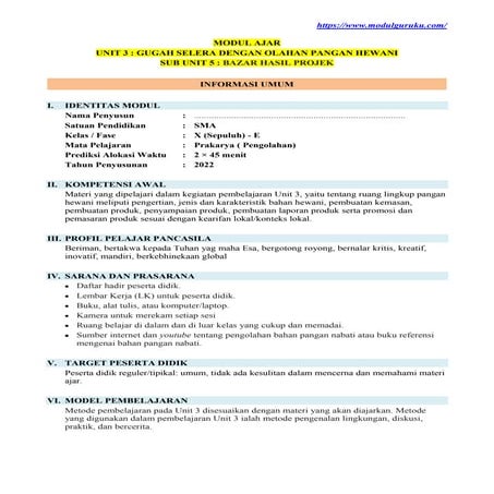 Modul Ajar Prakarya Pengolahan Kelas 10 Fase E Kurikulum Merdeka